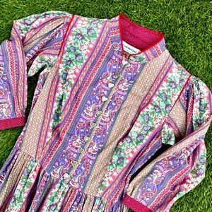 Vintage German Patchwork Dirndl Dress with Heart Shaped Buttons